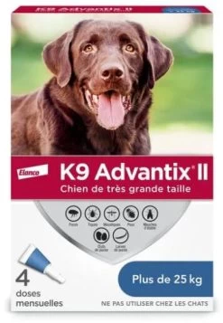 K9 Advantix II, Protects Fleas, Ticks And Mosquitos For Dog From 25+ Kg, 4 Pack