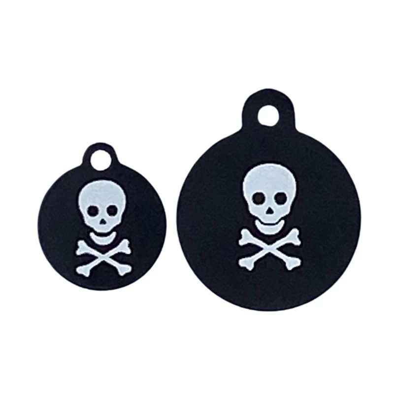 Dog Tag, Round Black Skull Shape In 2 Sizes 1 Dog Tag, Round Black Skull Shape In 2 Sizes