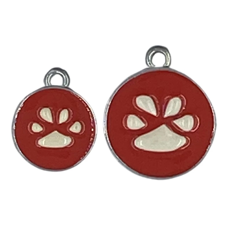 Pet Dog Medal, Red Paw Print And Embossed, 2 Sizes 1 Pet Dog Medal, Red Paw Print And Embossed, 2 Sizes